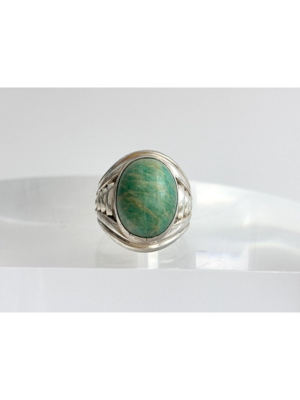 Amazonite Green Gemstone Solitaire Sterling Silver 925 Vintage Ring - sz 6.75 - Picture 2 of 16